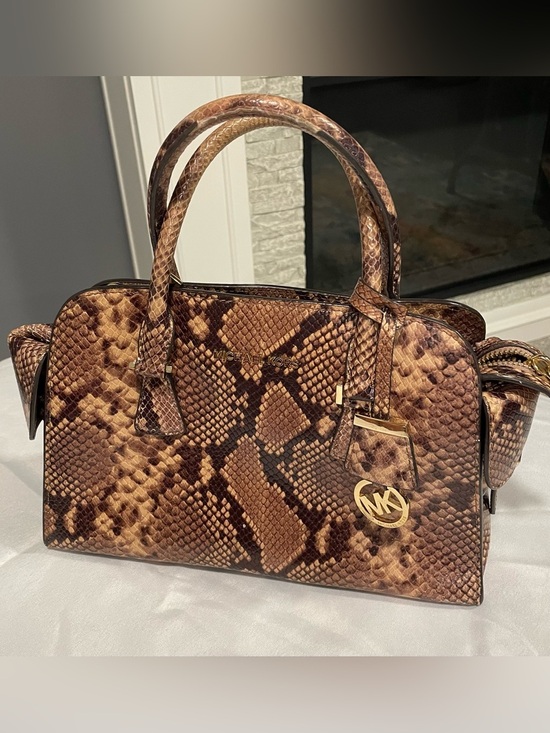 Michael Kors Handbags - Michael Kors Brown Python Embossed Leather Medium Harper Satchel